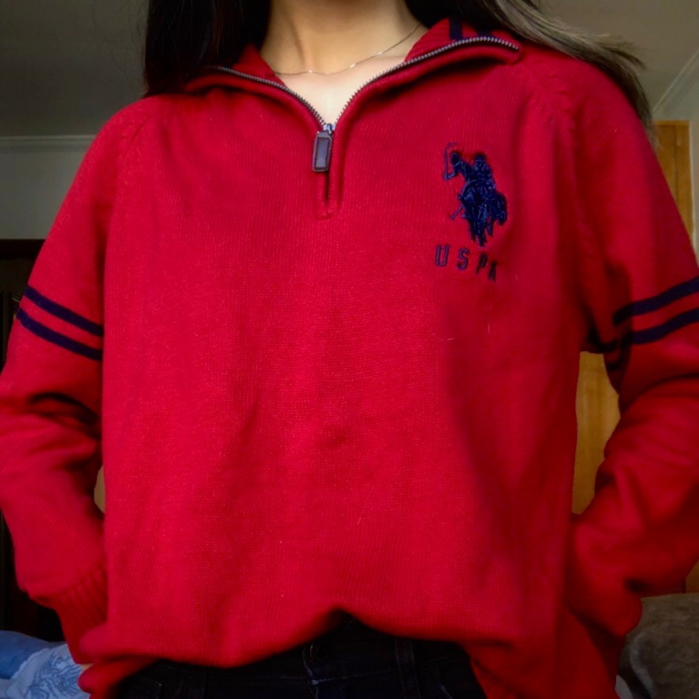 uspa us polo assn red quarter zip sweater